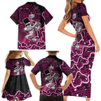 Sydney Sixers Cricket Mascot Family Matching Short Sleeve Bodycon Dress and Hawaiian Shirt Aboriginal Dot Art Pink And Black Tribal Pattern