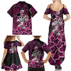 Sydney Sixers Cricket Mascot Family Matching Summer Maxi Dress and Hawaiian Shirt Aboriginal Dot Art Pink And Black Tribal Pattern