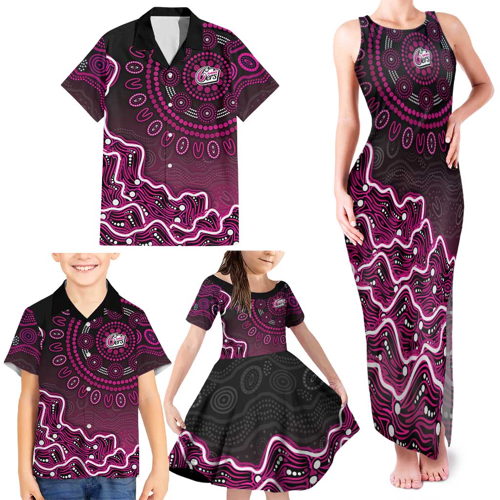 Sydney Sixers Cricket Mascot Family Matching Tank Maxi Dress and Hawaiian Shirt Aboriginal Dot Art Pink And Black Tribal Pattern
