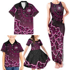 Sydney Sixers Cricket Mascot Family Matching Tank Maxi Dress and Hawaiian Shirt Aboriginal Dot Art Pink And Black Tribal Pattern