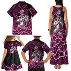 Sydney Sixers Cricket Mascot Family Matching Tank Maxi Dress and Hawaiian Shirt Aboriginal Dot Art Pink And Black Tribal Pattern