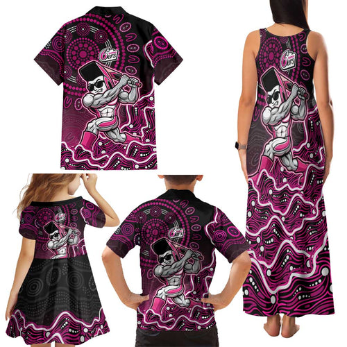 Sydney Sixers Cricket Mascot Family Matching Tank Maxi Dress and Hawaiian Shirt Aboriginal Dot Art Pink And Black Tribal Pattern