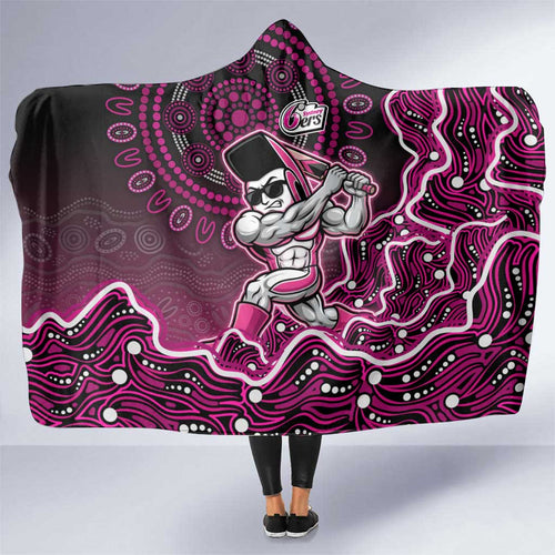 Sydney Sixers Cricket Mascot Hooded Blanket Aboriginal Dot Art Pink And Black Tribal Pattern