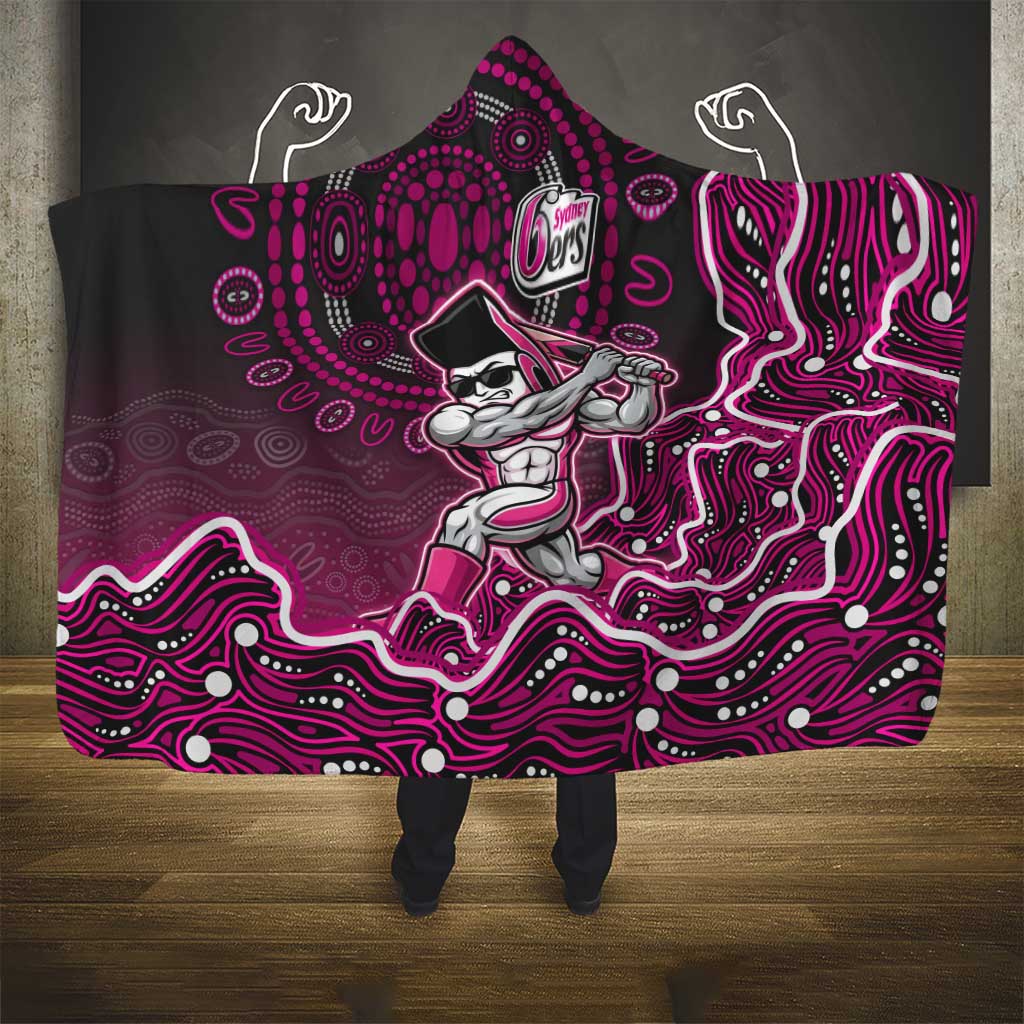 Sydney Sixers Cricket Mascot Hooded Blanket Aboriginal Dot Art Pink And Black Tribal Pattern