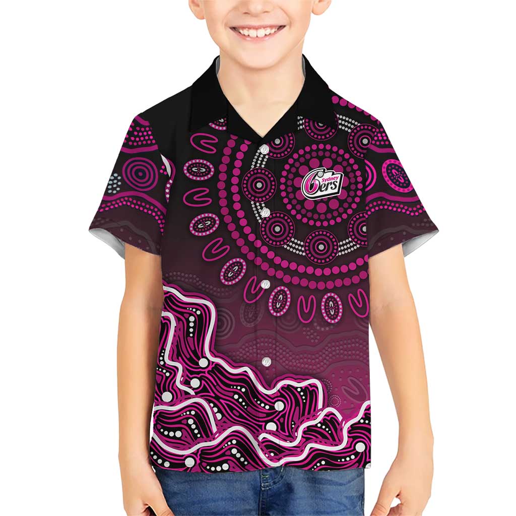 Sydney Sixers Cricket Mascot Kid Hawaiian Shirt Aboriginal Dot Art Pink And Black Tribal Pattern