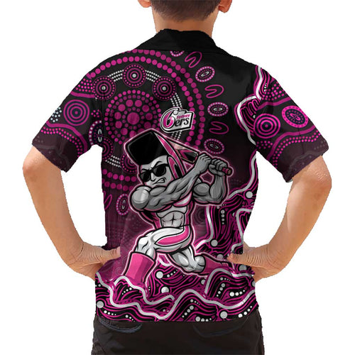 Sydney Sixers Cricket Mascot Kid Hawaiian Shirt Aboriginal Dot Art Pink And Black Tribal Pattern