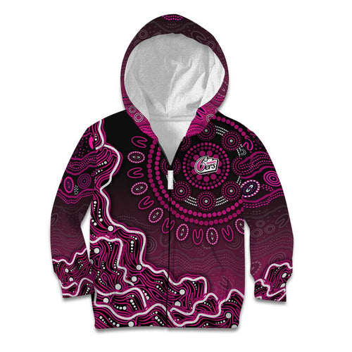 Sydney Sixers Cricket Mascot Kid Hoodie Aboriginal Dot Art Pink And Black Tribal Pattern