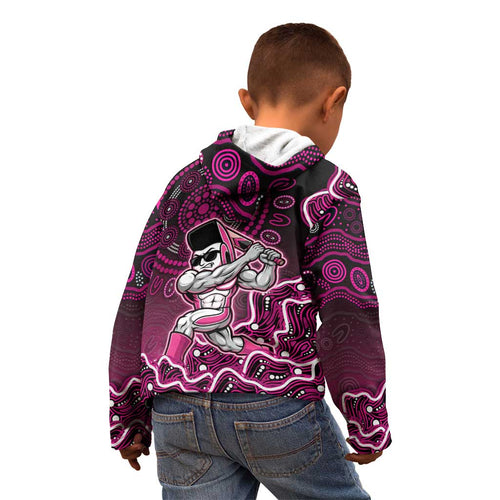 Sydney Sixers Cricket Mascot Kid Hoodie Aboriginal Dot Art Pink And Black Tribal Pattern