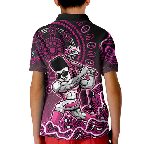 Sydney Sixers Cricket Mascot Kid Polo Shirt Aboriginal Dot Art Pink And Black Tribal Pattern