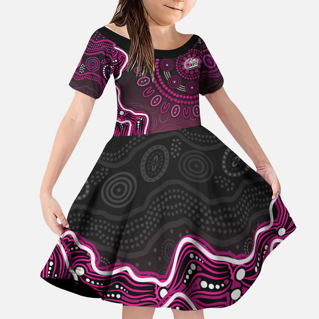 Sydney Sixers Cricket Mascot Kid Short Sleeve Dress Aboriginal Dot Art Pink And Black Tribal Pattern