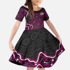 Sydney Sixers Cricket Mascot Kid Short Sleeve Dress Aboriginal Dot Art Pink And Black Tribal Pattern