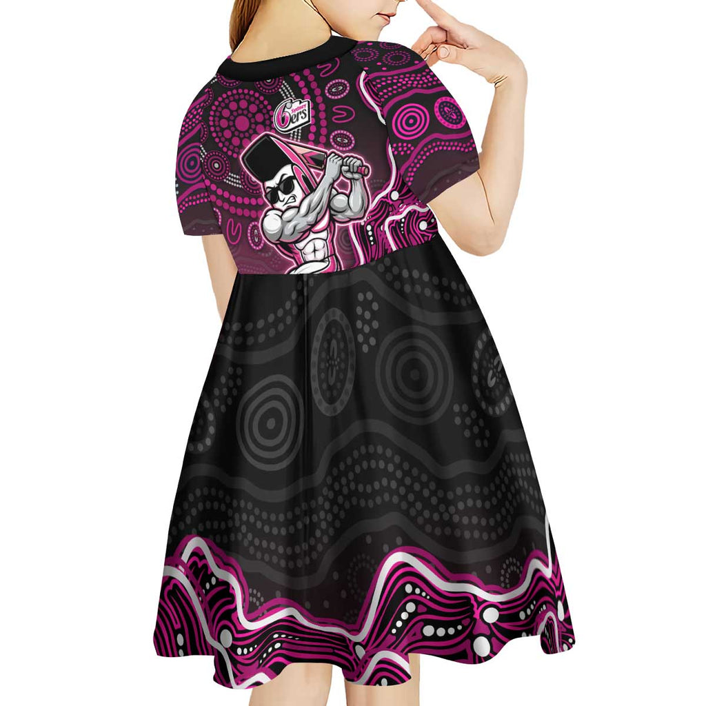 Sydney Sixers Cricket Mascot Kid Short Sleeve Dress Aboriginal Dot Art Pink And Black Tribal Pattern