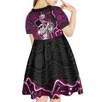 Sydney Sixers Cricket Mascot Kid Short Sleeve Dress Aboriginal Dot Art Pink And Black Tribal Pattern