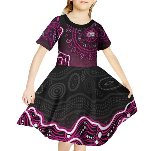Sydney Sixers Cricket Mascot Kid Short Sleeve Dress Aboriginal Dot Art Pink And Black Tribal Pattern