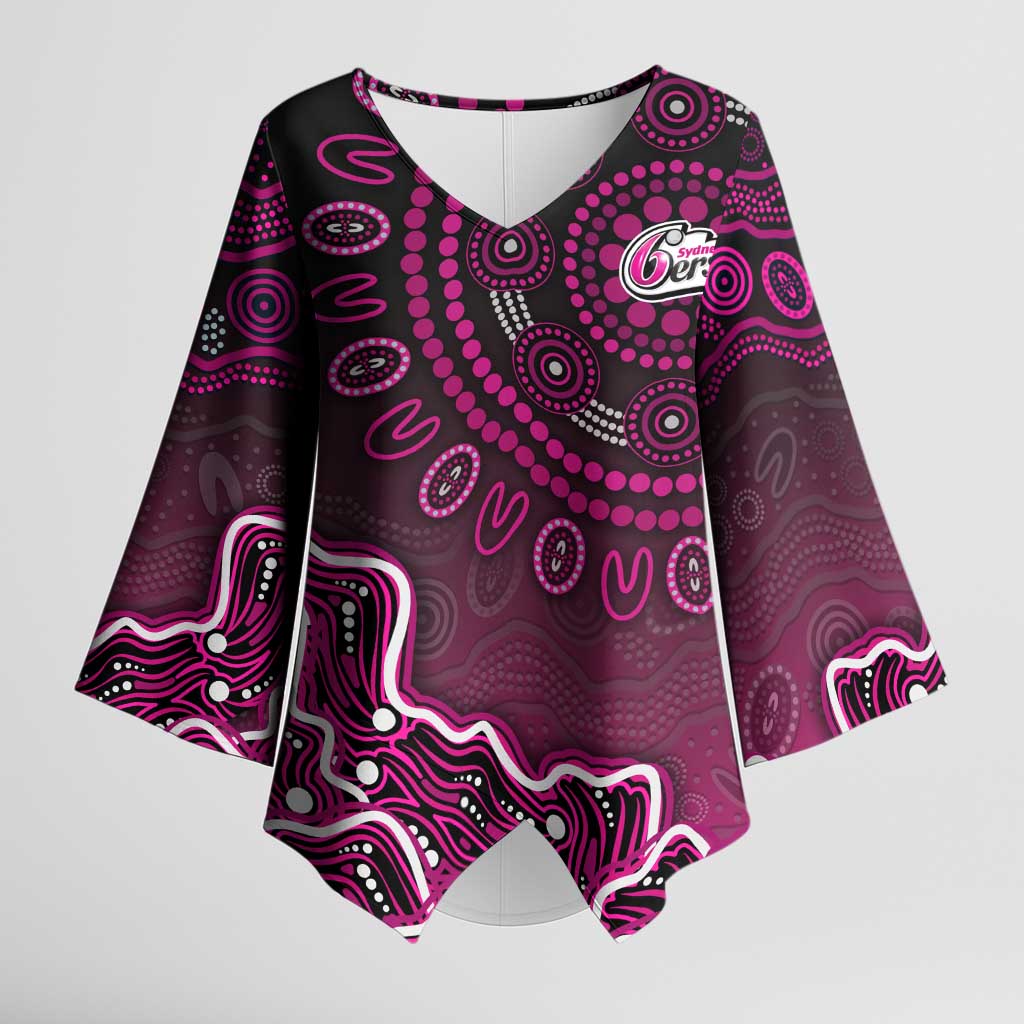 Sydney Sixers Cricket Mascot Kimono Sleeve Blouse Aboriginal Dot Art Pink And Black Tribal Pattern