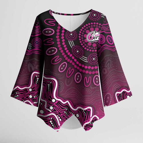 Sydney Sixers Cricket Mascot Kimono Sleeve Blouse Aboriginal Dot Art Pink And Black Tribal Pattern