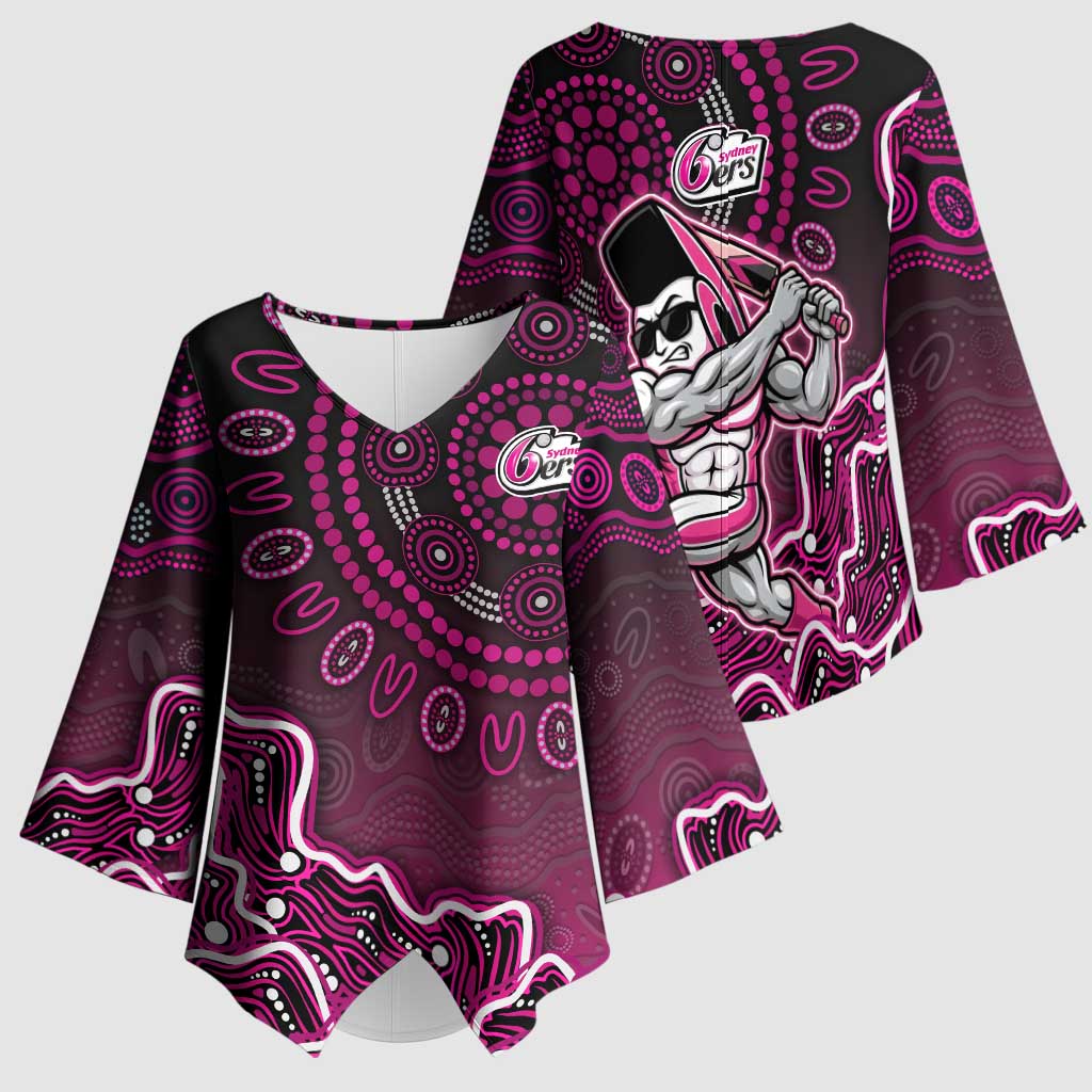 Sydney Sixers Cricket Mascot Kimono Sleeve Blouse Aboriginal Dot Art Pink And Black Tribal Pattern