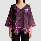 Sydney Sixers Cricket Mascot Kimono Sleeve Blouse Aboriginal Dot Art Pink And Black Tribal Pattern