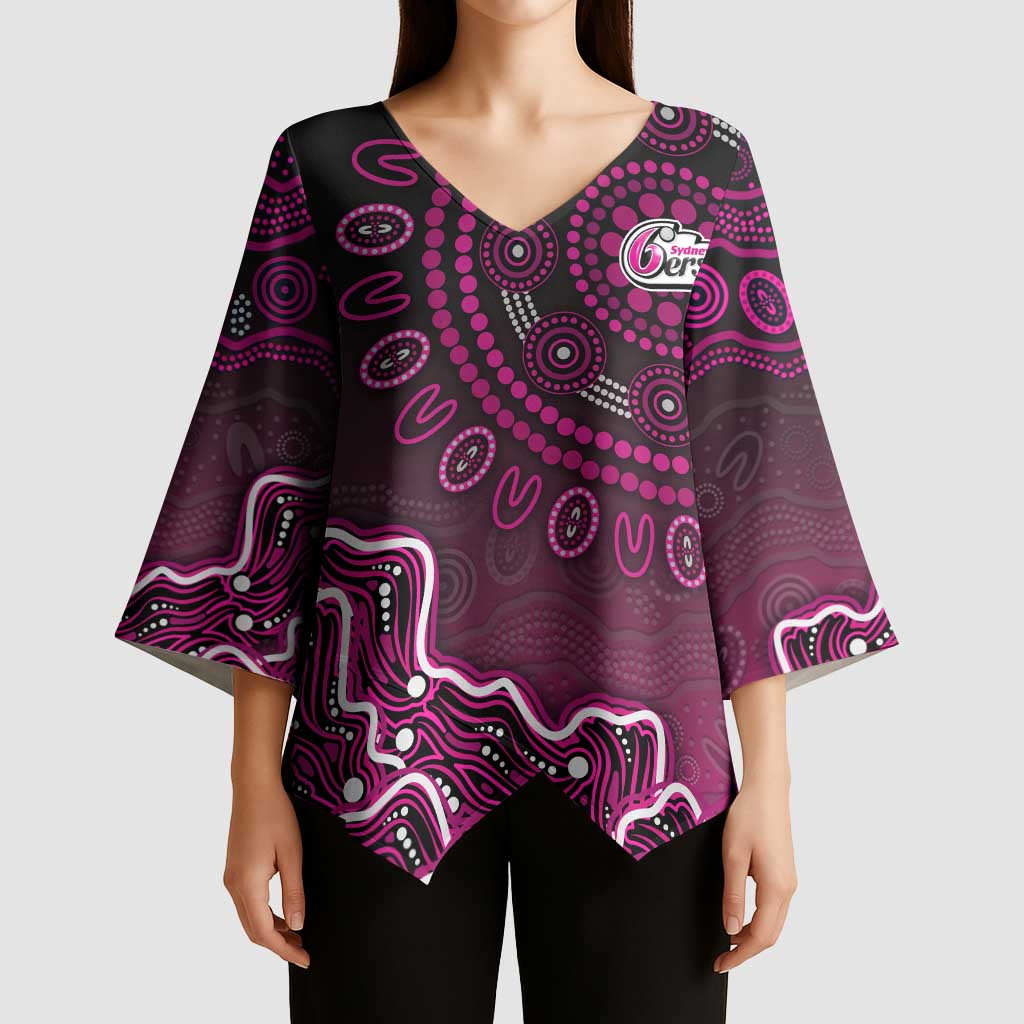 Sydney Sixers Cricket Mascot Kimono Sleeve Blouse Aboriginal Dot Art Pink And Black Tribal Pattern