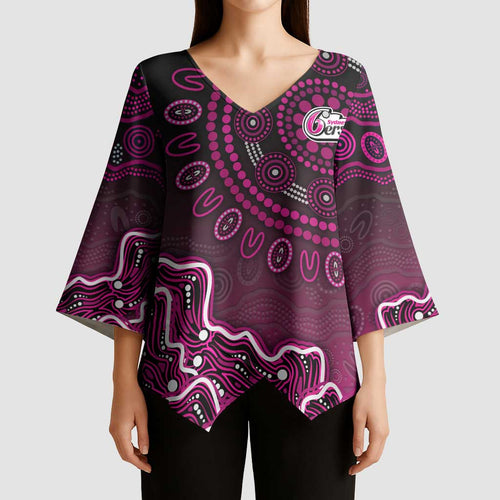 Sydney Sixers Cricket Mascot Kimono Sleeve Blouse Aboriginal Dot Art Pink And Black Tribal Pattern