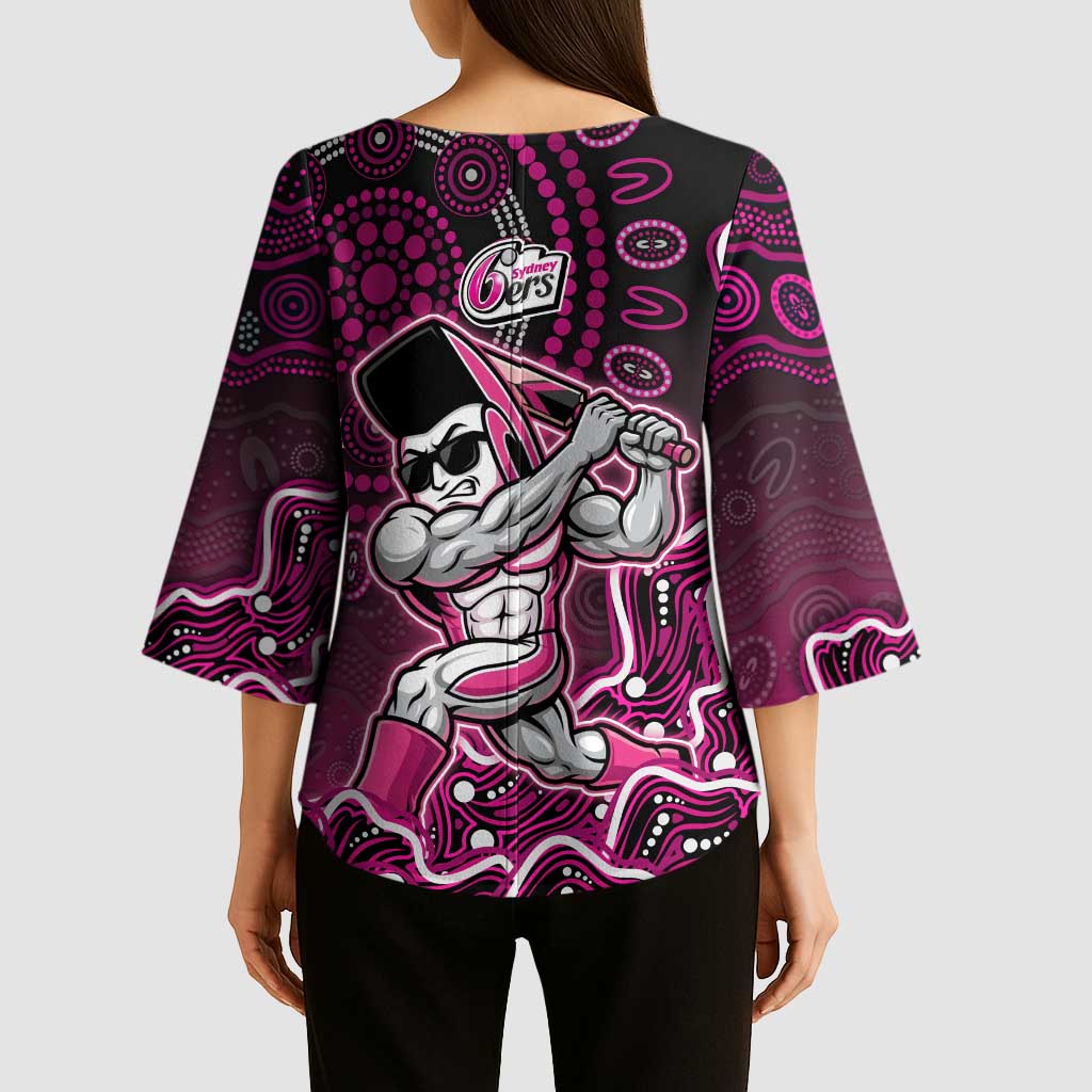 Sydney Sixers Cricket Mascot Kimono Sleeve Blouse Aboriginal Dot Art Pink And Black Tribal Pattern
