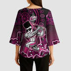 Sydney Sixers Cricket Mascot Kimono Sleeve Blouse Aboriginal Dot Art Pink And Black Tribal Pattern