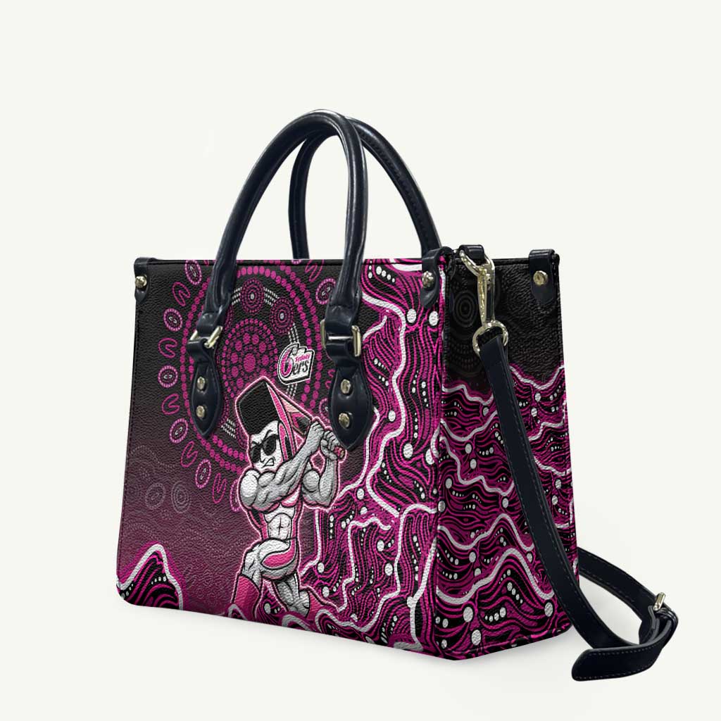 Sydney Sixers Cricket Mascot Leather Bag Aboriginal Dot Art Pink And Black Tribal Pattern