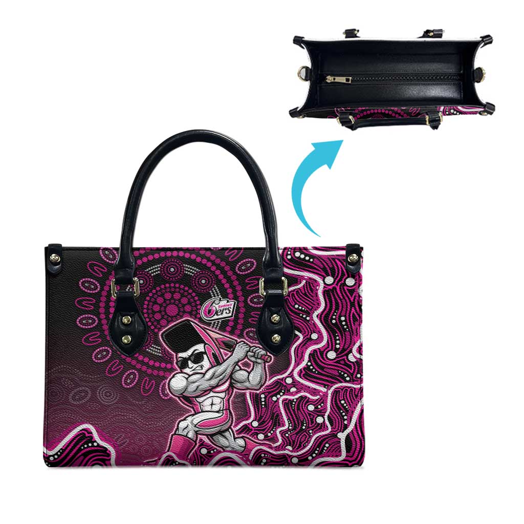 Sydney Sixers Cricket Mascot Leather Bag Aboriginal Dot Art Pink And Black Tribal Pattern