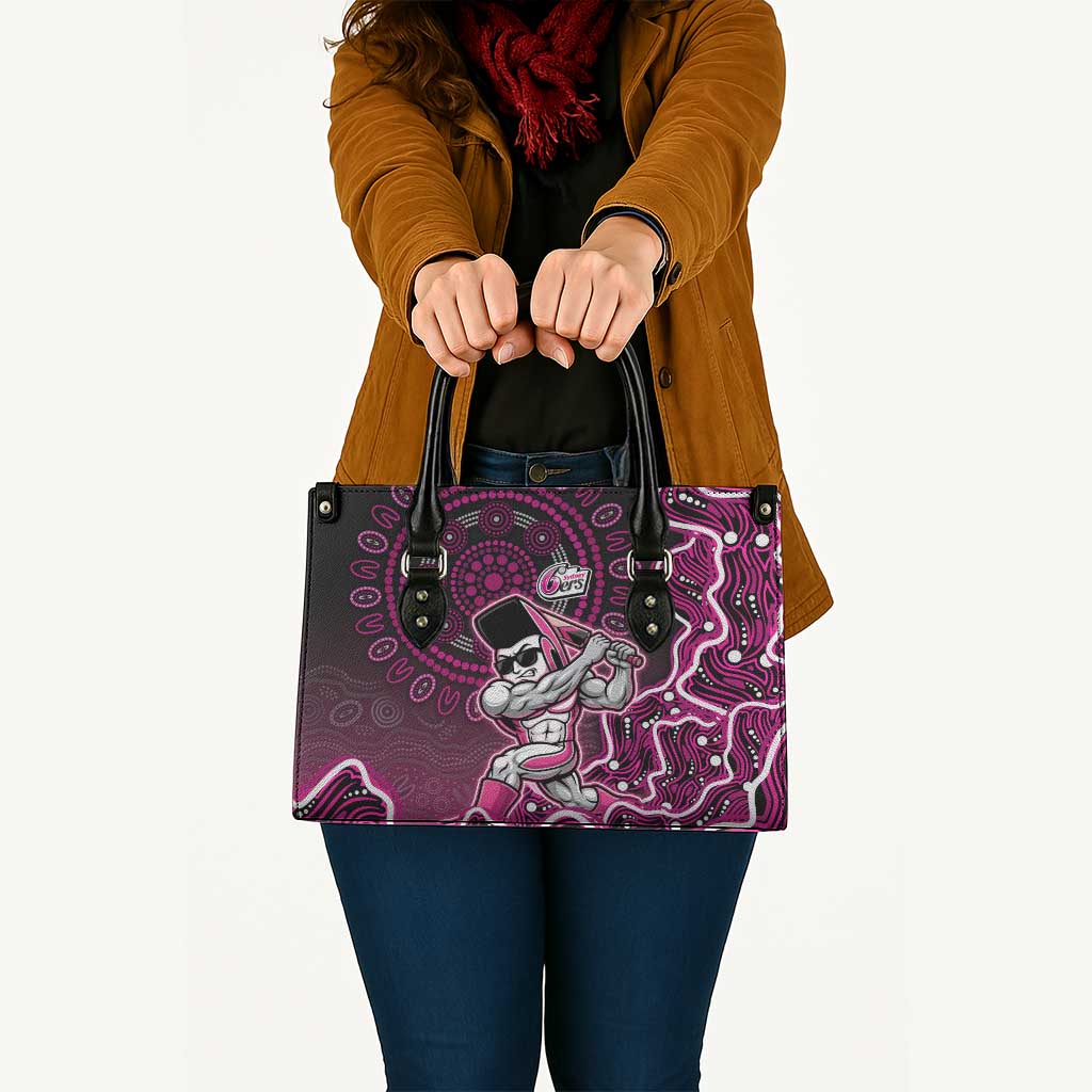 Sydney Sixers Cricket Mascot Leather Bag Aboriginal Dot Art Pink And Black Tribal Pattern