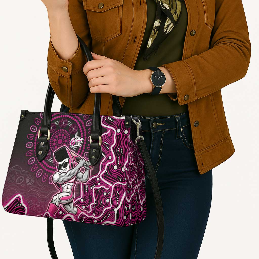 Sydney Sixers Cricket Mascot Leather Bag Aboriginal Dot Art Pink And Black Tribal Pattern