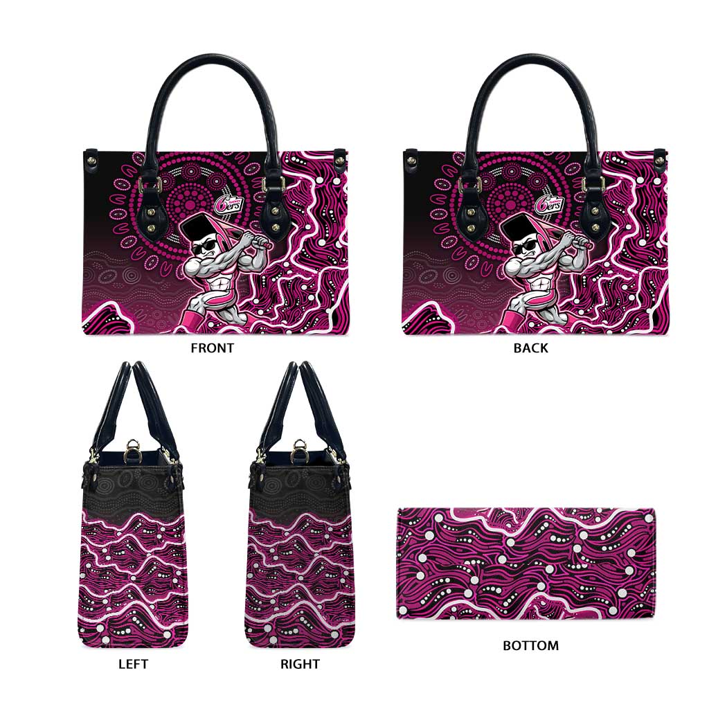 Sydney Sixers Cricket Mascot Leather Bag Aboriginal Dot Art Pink And Black Tribal Pattern