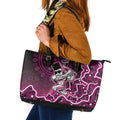 Sydney Sixers Cricket Mascot Leather Tote Bag Aboriginal Dot Art Pink And Black Tribal Pattern