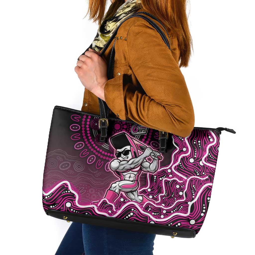 Sydney Sixers Cricket Mascot Leather Tote Bag Aboriginal Dot Art Pink And Black Tribal Pattern