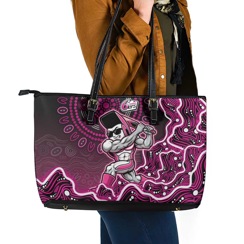 Sydney Sixers Cricket Mascot Leather Tote Bag Aboriginal Dot Art Pink And Black Tribal Pattern