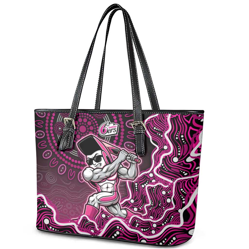Sydney Sixers Cricket Mascot Leather Tote Bag Aboriginal Dot Art Pink And Black Tribal Pattern