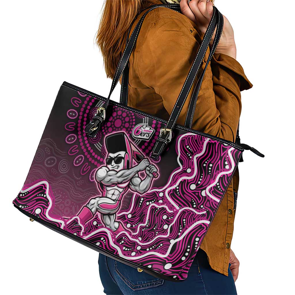 Sydney Sixers Cricket Mascot Leather Tote Bag Aboriginal Dot Art Pink And Black Tribal Pattern