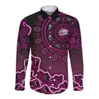 Sydney Sixers Cricket Mascot Long Sleeve Button Shirt Aboriginal Dot Art Pink And Black Tribal Pattern