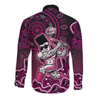 Sydney Sixers Cricket Mascot Long Sleeve Button Shirt Aboriginal Dot Art Pink And Black Tribal Pattern
