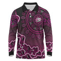 Sydney Sixers Cricket Mascot Long Sleeve Polo Shirt Aboriginal Dot Art Pink And Black Tribal Pattern