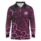 Sydney Sixers Cricket Mascot Long Sleeve Polo Shirt Aboriginal Dot Art Pink And Black Tribal Pattern