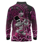 Sydney Sixers Cricket Mascot Long Sleeve Polo Shirt Aboriginal Dot Art Pink And Black Tribal Pattern