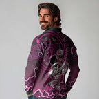 Sydney Sixers Cricket Mascot Long Sleeve Polo Shirt Aboriginal Dot Art Pink And Black Tribal Pattern