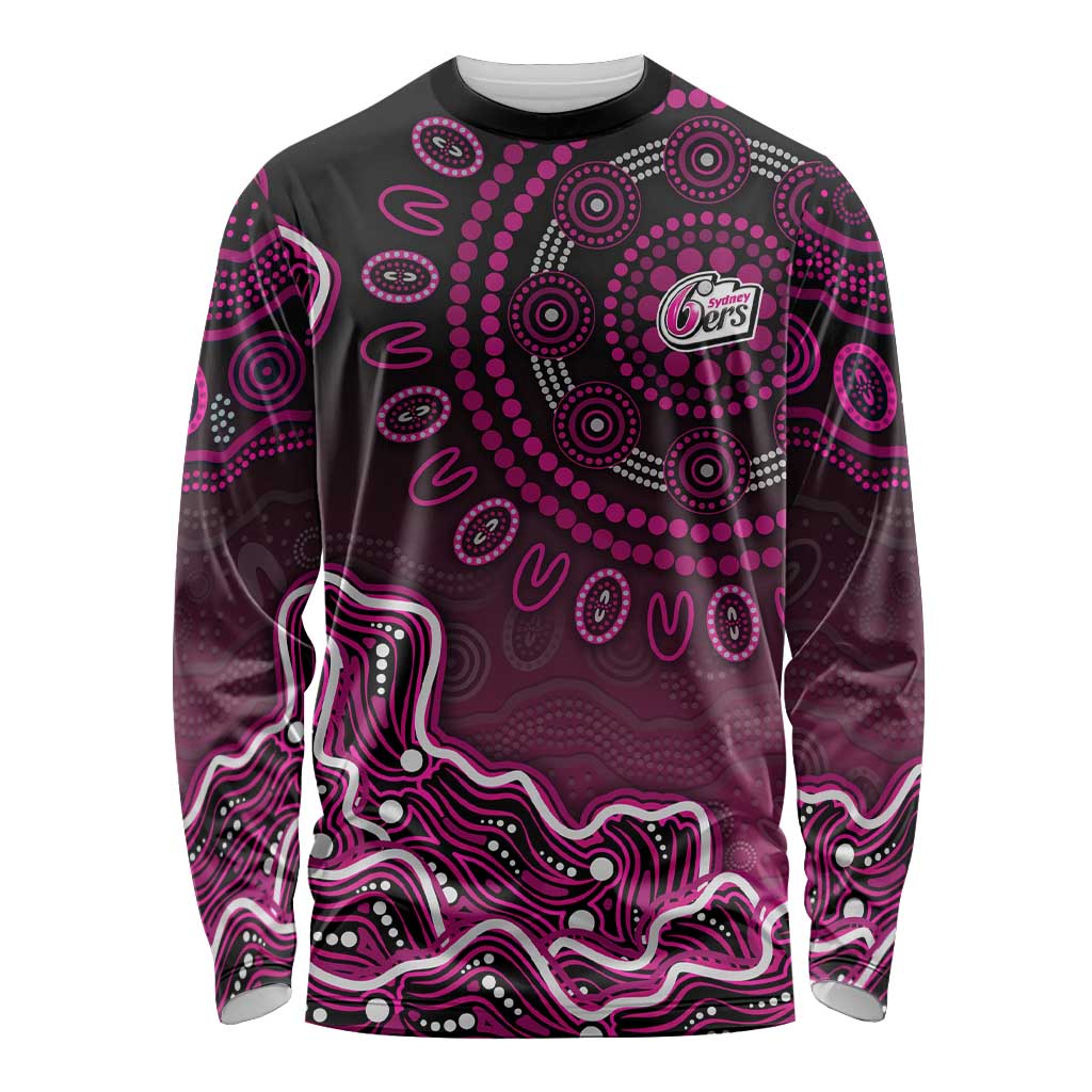 Sydney Sixers Cricket Mascot Long Sleeve Shirt Aboriginal Dot Art Pink And Black Tribal Pattern