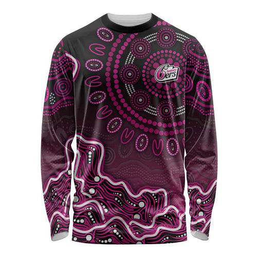 Sydney Sixers Cricket Mascot Long Sleeve Shirt Aboriginal Dot Art Pink And Black Tribal Pattern