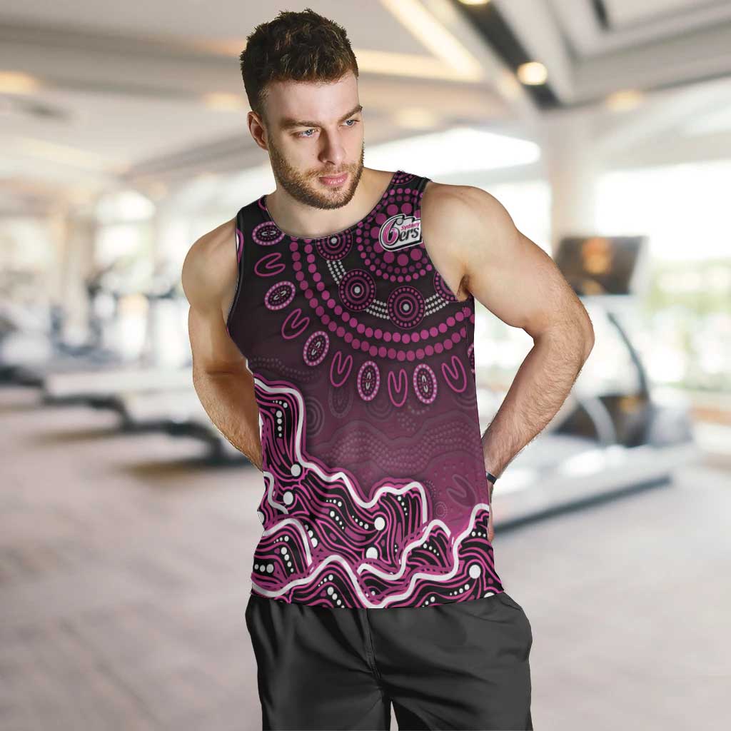 Sydney Sixers Cricket Mascot Men Tank Top Aboriginal Dot Art Pink And Black Tribal Pattern