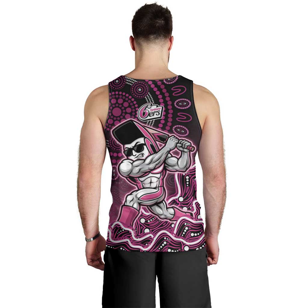 Sydney Sixers Cricket Mascot Men Tank Top Aboriginal Dot Art Pink And Black Tribal Pattern