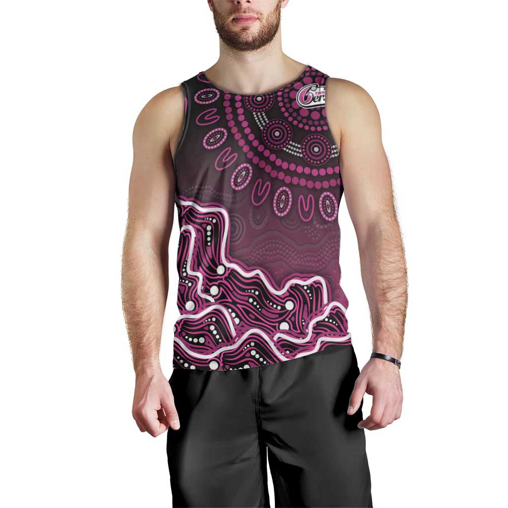 Sydney Sixers Cricket Mascot Men Tank Top Aboriginal Dot Art Pink And Black Tribal Pattern