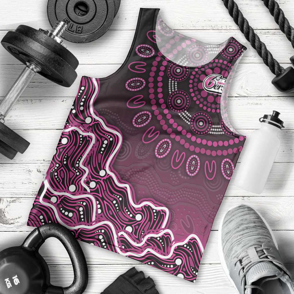 Sydney Sixers Cricket Mascot Men Tank Top Aboriginal Dot Art Pink And Black Tribal Pattern