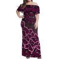 Sydney Sixers Cricket Mascot Off Shoulder Maxi Dress Aboriginal Dot Art Pink And Black Tribal Pattern