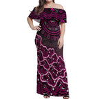 Sydney Sixers Cricket Mascot Off Shoulder Maxi Dress Aboriginal Dot Art Pink And Black Tribal Pattern